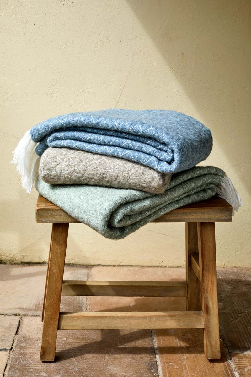 Wool Blend Throw - Blue
