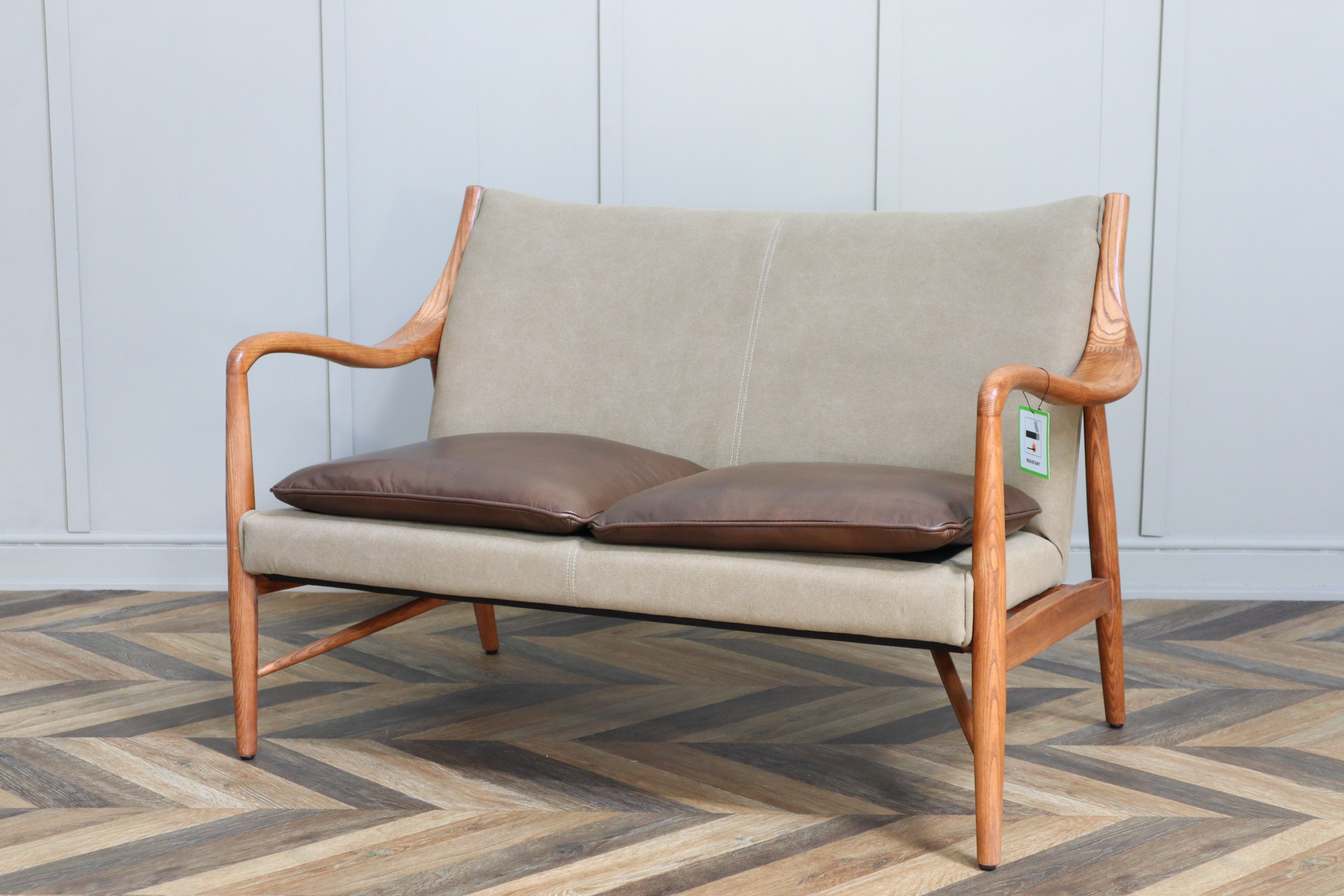 Scandi Vintage Canvas and Leather Sofa Bright Gray Loft Interiors