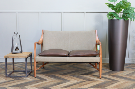 Scandi Vintage Canvas and Leather Sofa