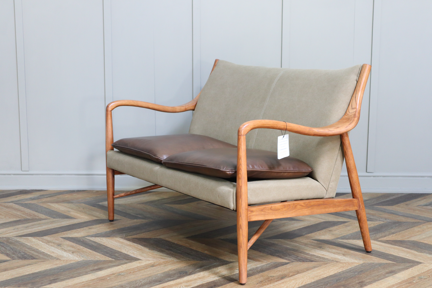 Scandi Vintage Canvas and Leather Sofa