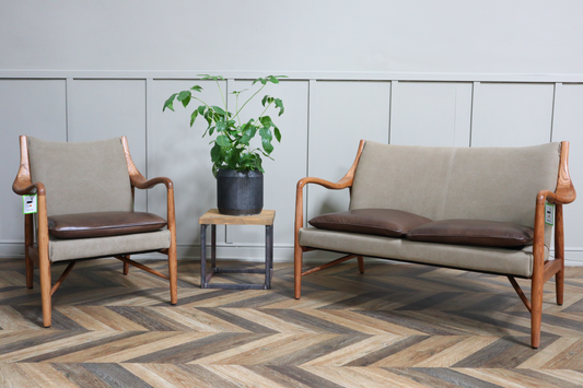 Scandi Vintage Canvas and Leather Armchair