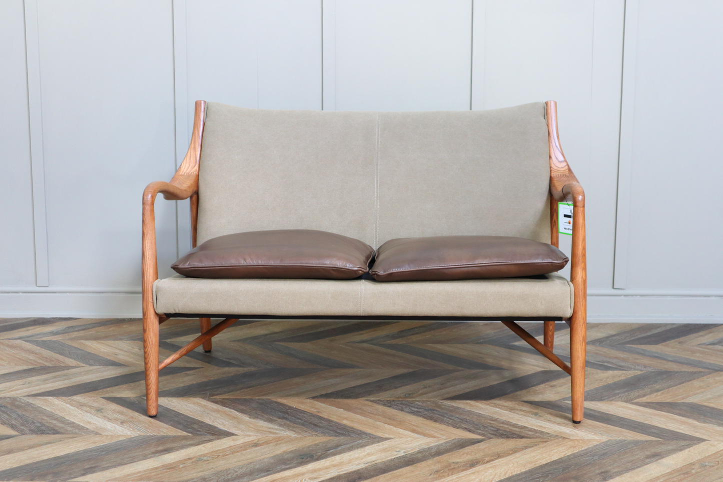 Scandi Vintage Canvas and Leather Sofa