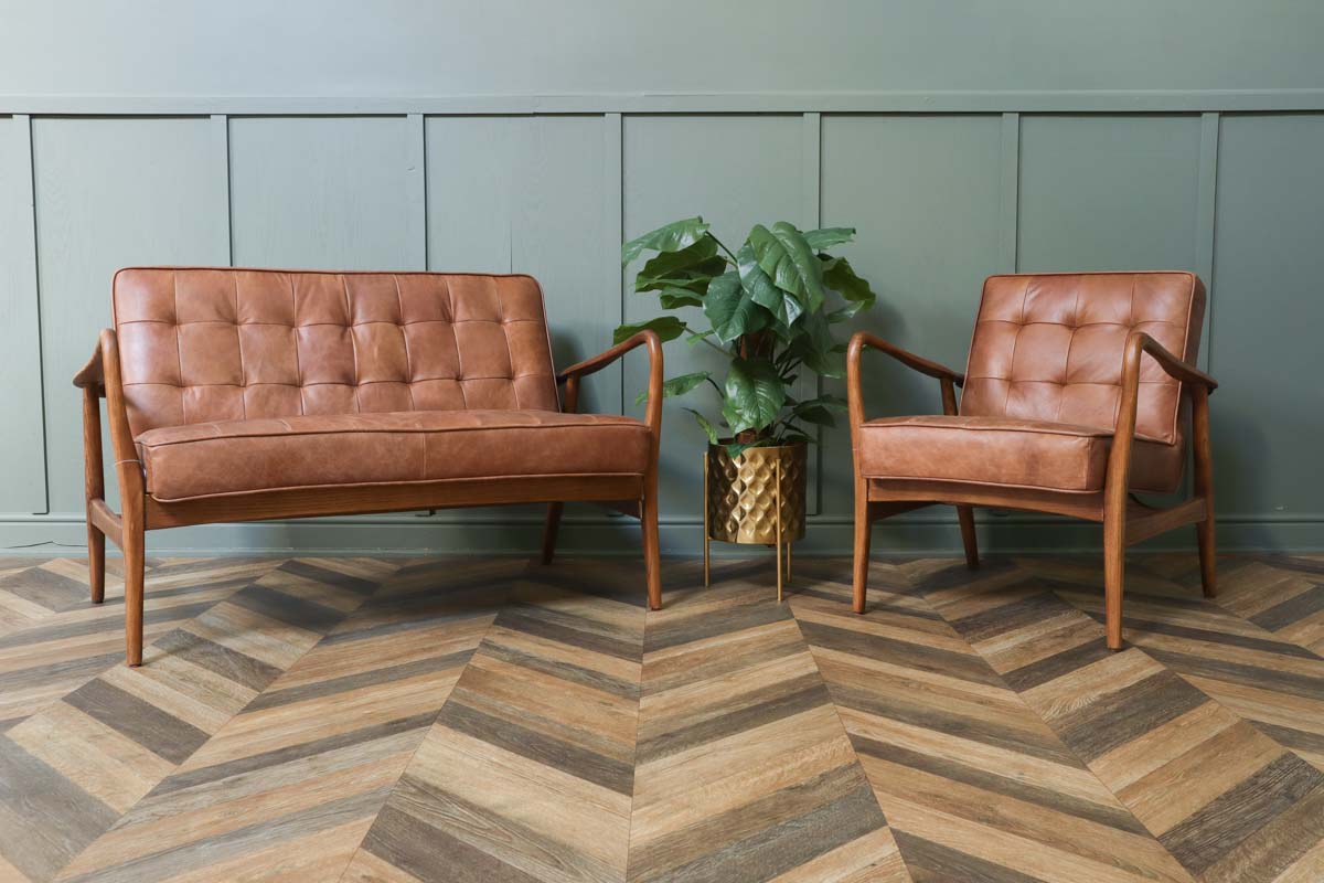 Kelham Humber Leather Scandinavian 2 Seater Sofa