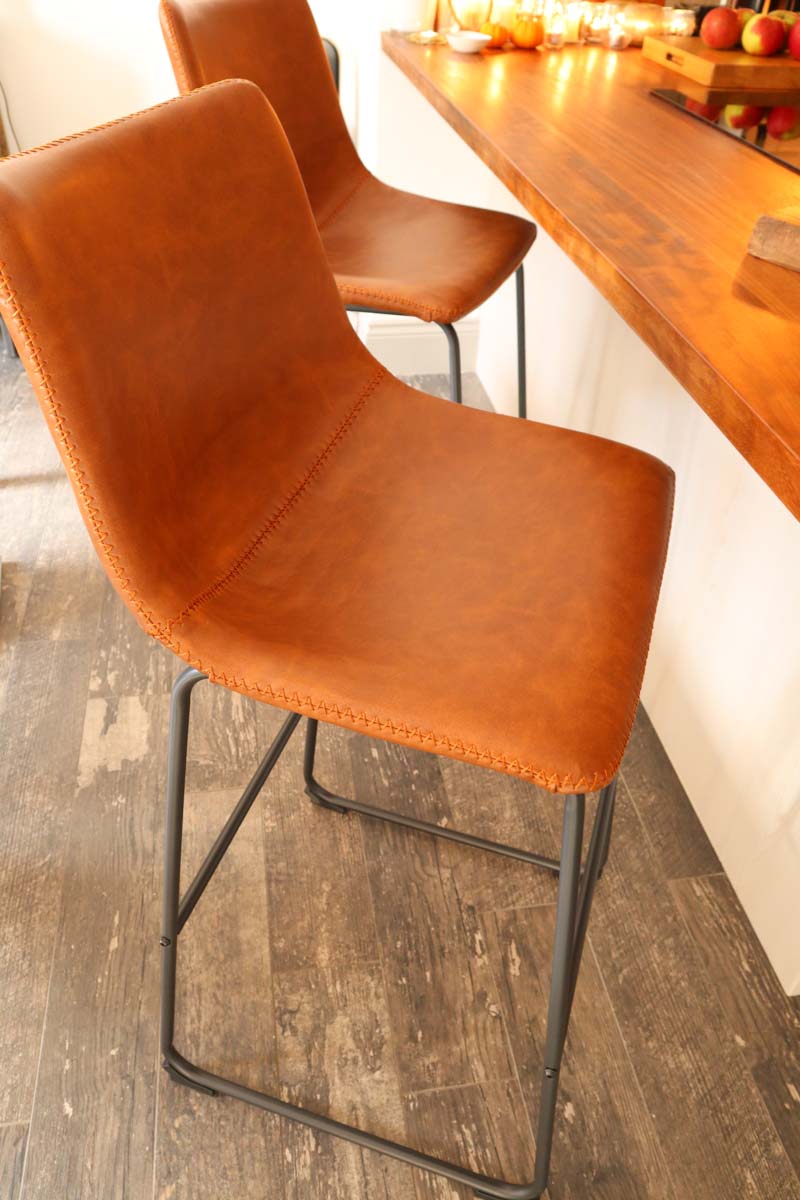 2 x Tan Leather Bar Stools.